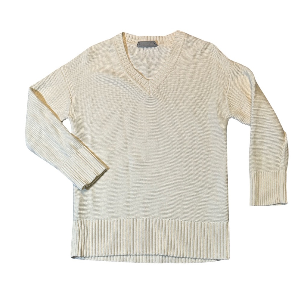 Everlane womens XS white solid 100% cotton v-neck pullover sweater EUC